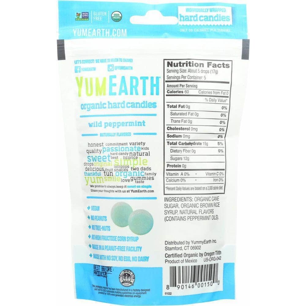 Yumearth Yummy Earth Organic Mint Drops Wild Peppermint, 3.3 oz