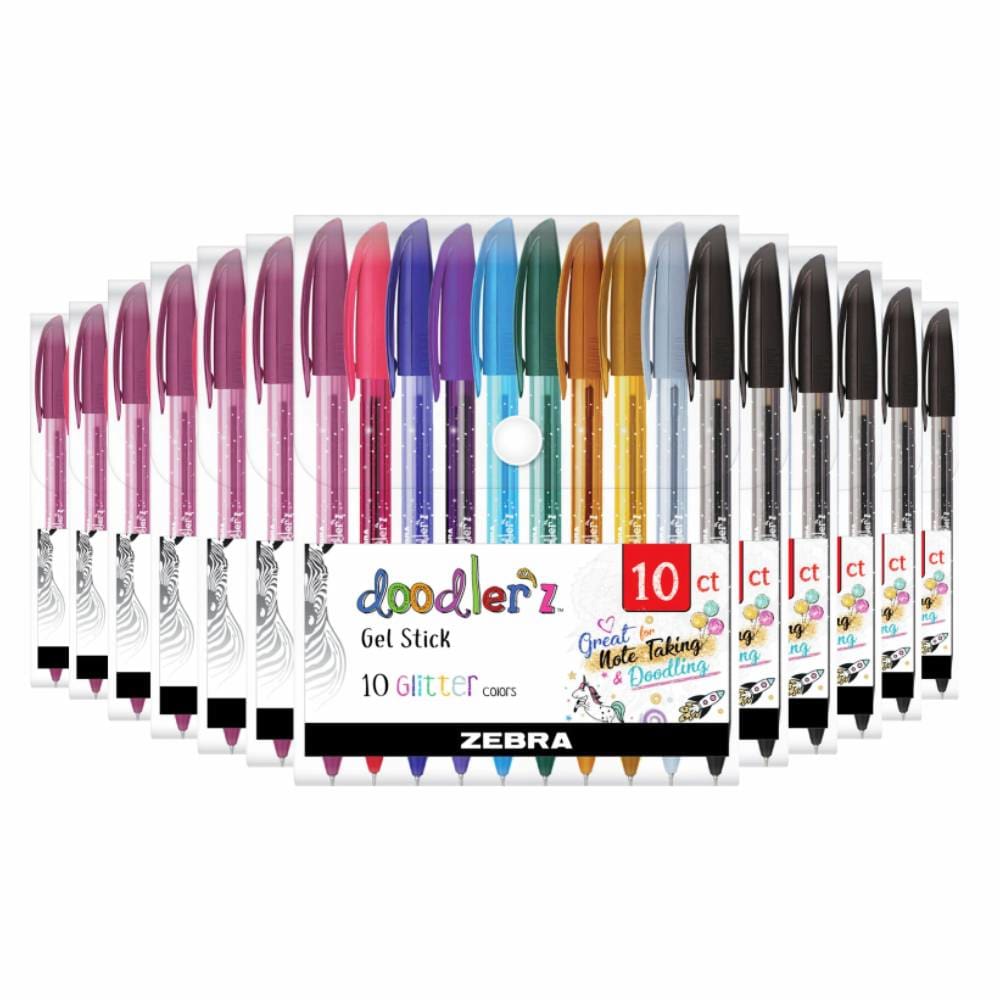 Zebra Pen Doodler’z Gel Stick Pen Set Glitter Assorted Colors 10 ct - 12 Pack - Pen & Pencil - Zebra