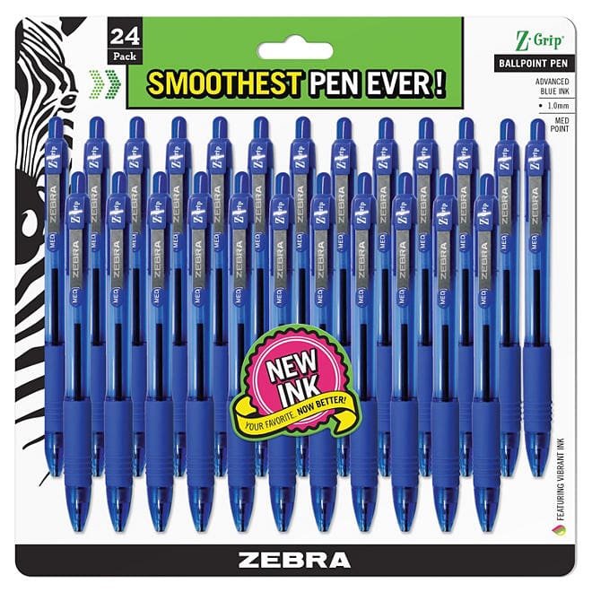 Zebra - Z-Grip Retractable Ballpoint Pen Blue and Medium - 24 ct - Pen & Pencil - Zebra