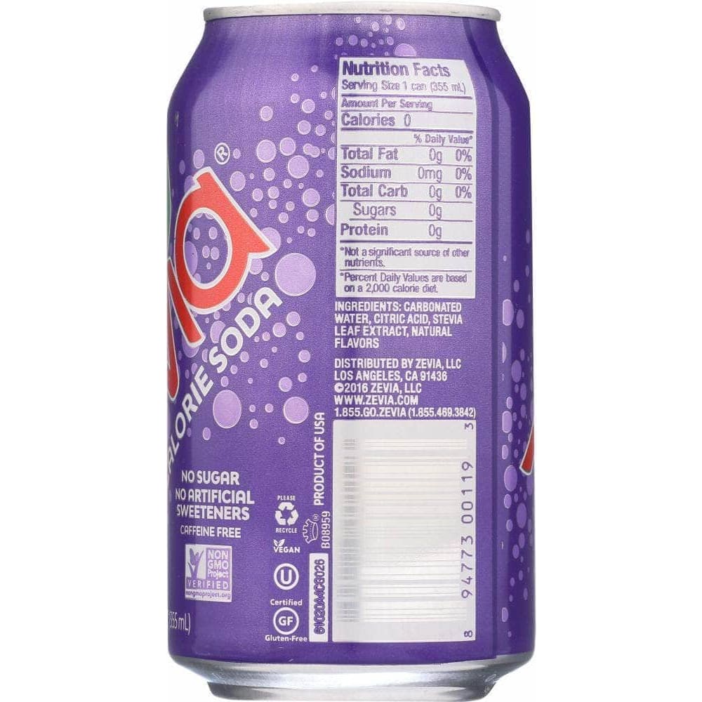 Zevia Zevia All Natural Zero Calorie Soda Grape 6-12 fl oz, 72 fl oz