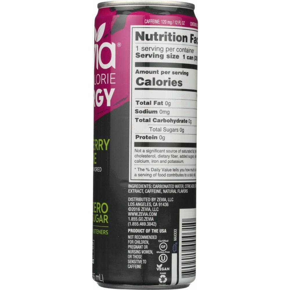 Zevia Zevia Energy Raspberry Lime Zero Calorie, 12 oz