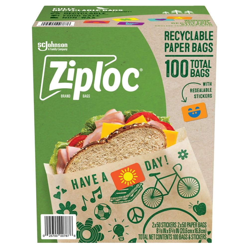 Ziploc Paper Sandwich Bags w/ Resealable Stickers (50 ct./pk., 2 pk ...