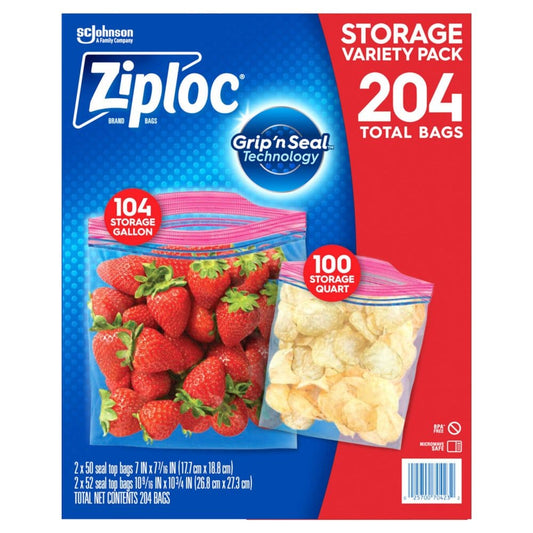 Ziploc Storage Gallon & Storage Quart Bags w/ Grip ’n Seal Technology (204 ct.) - Paper & Plastic - Ziploc
