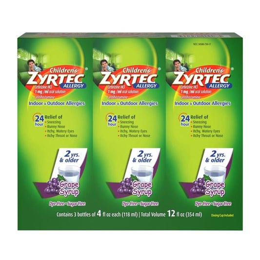 Zyrtec Zyrtec Children’s 24 Hour Allergy Relief Grape Syrup 3 ct./4 fl. oz. - Home/Health & Beauty/Medicine Cabinet/Allergy Relief/ - Zyrtec