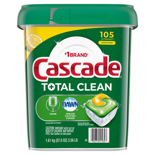 Cascade Total Clean ActionPacs Dishwasher Detergent Pacs, Lemon Scent (105 ct.)