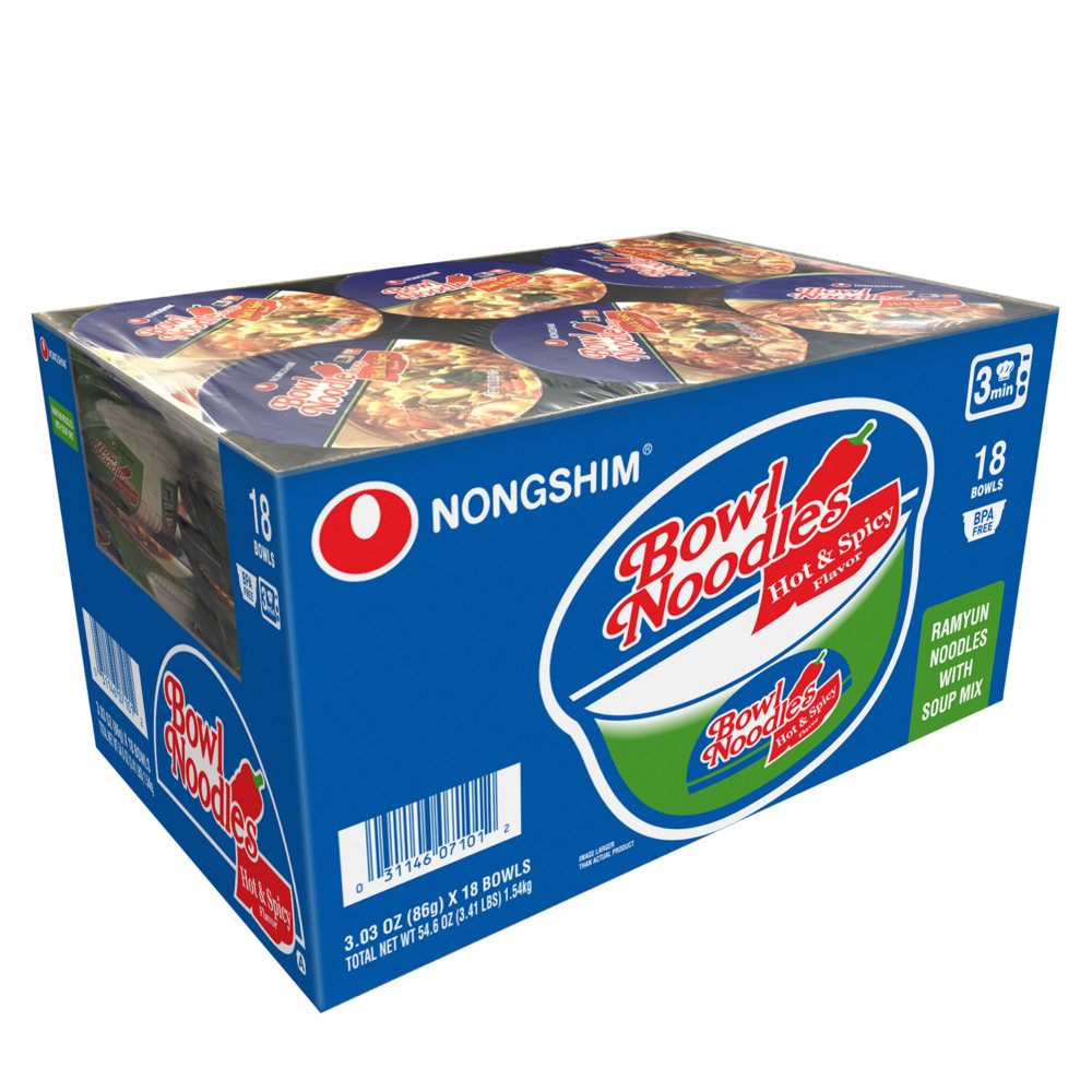 Nongshim Bowl Noodle Hot and Spicy Beef Ramen (3.03 oz., 18 ct.)