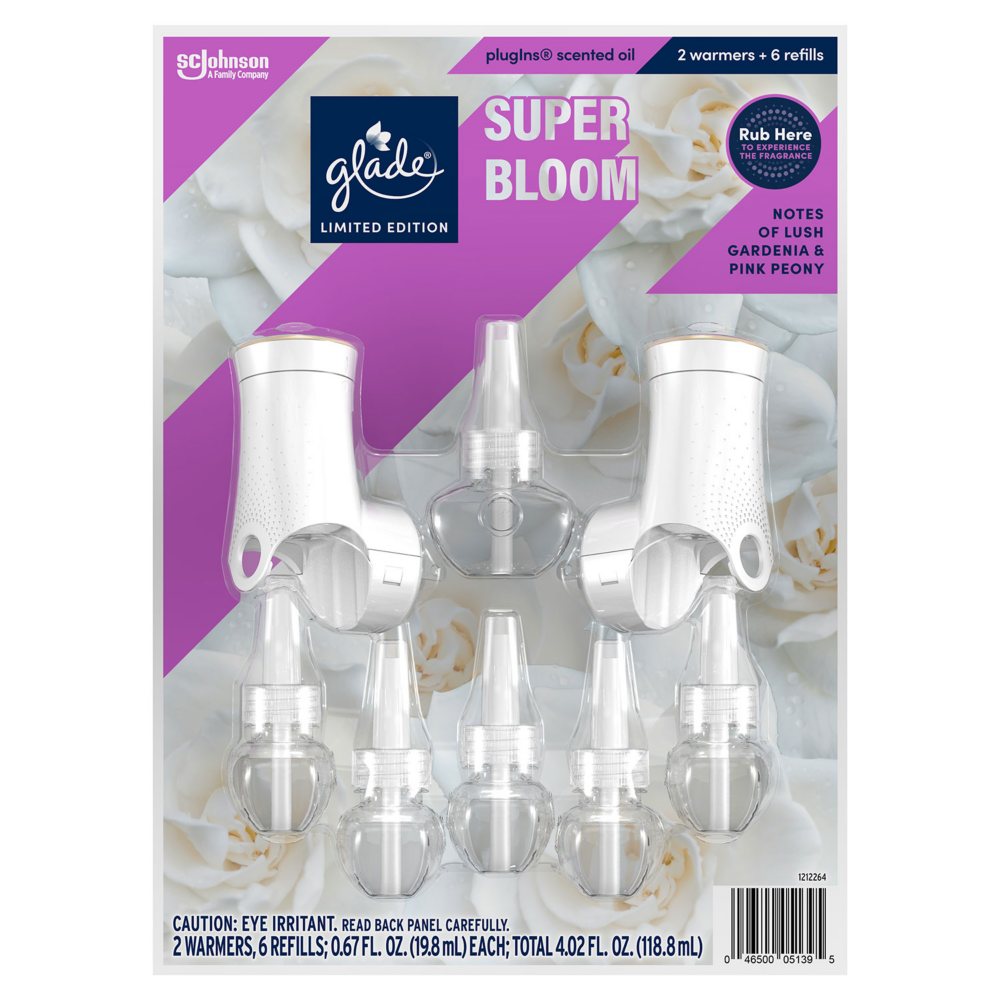 Glade PlugIns Scented Oil, Super Bloom (2 Warmers + 6 Refills)