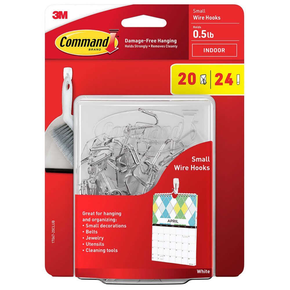 Command Small Wire Toggle Hooks, White (20 Hooks, 24 Strips)