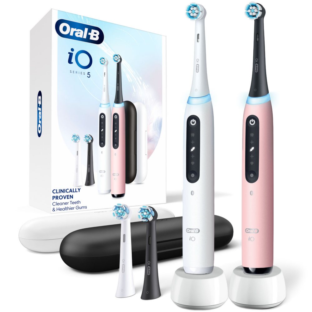 Oral-B iO Series 5 Gum & Sensitive Care Electric Toothbrush, White & Pink (2 pk., 4 Brush Heads)