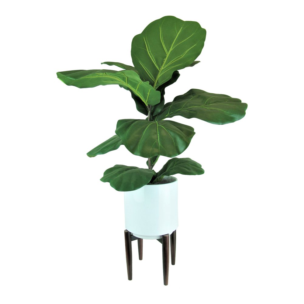 40 Artificial Fig Branch in White Ceramic Stand - Faux Plants - 40