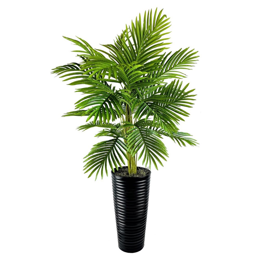 48 Faux Palm in Black Ribbed Metal Planter - Faux Plants - 48