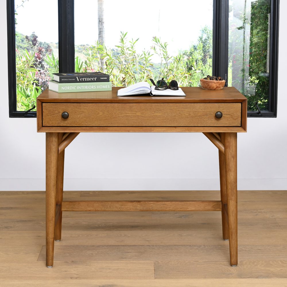 Ashfield Mid-Century 1-Drawer Office Desk, Light Brown