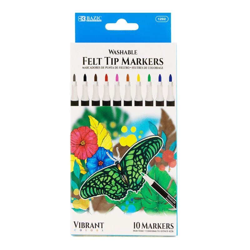 10 Colors Felt Tip Washable Markers Bazic (Pack of 12) - Markers - Bazic Products