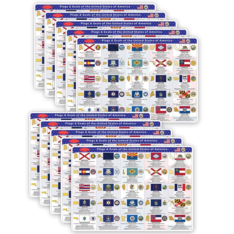 10 Pk Poly Learning Mat State Flags - Social Studies - Ashley Productions
