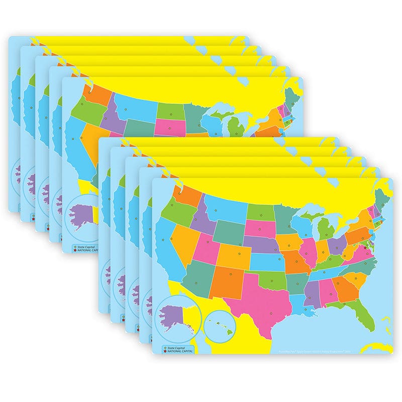 10 Pk Postermat Smart Poly Us Map (Pack of 2) - Social Studies - Ashley Productions