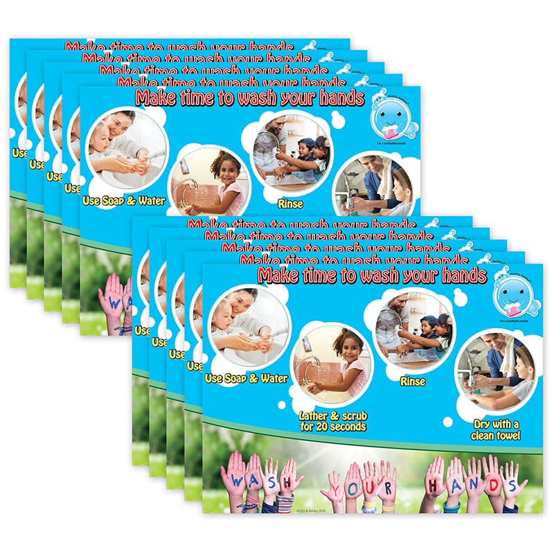 10 Pk Postermat Time To Wash Hands (Pack of 2) - Math - Ashley Productions