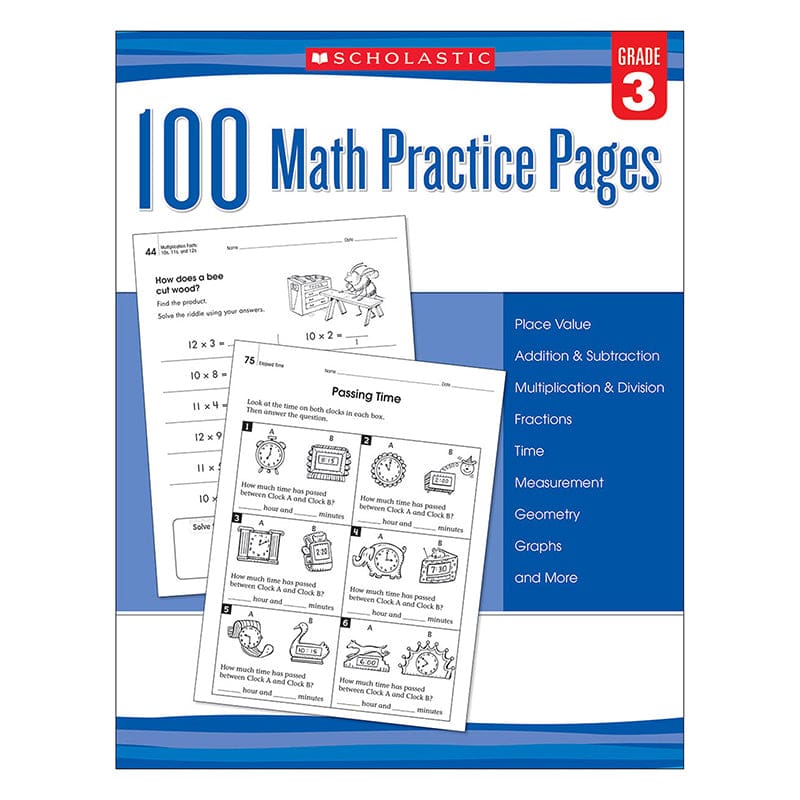100 Math Practice Pages Gr 3 (Pack of 2) - Activity Books - Scholastic Teaching Resources