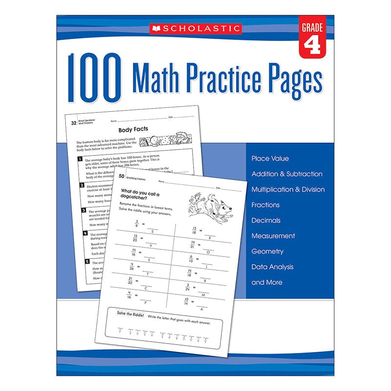 100 Math Practice Pages Gr 4 (Pack of 2) - Activity Books - Scholastic Teaching Resources