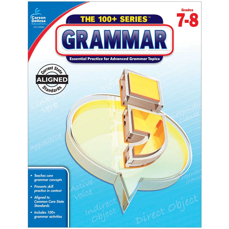 100 Plus Grammar Workbook Grade 7-8 (Pack of 3) - Grammar Skills - Carson Dellosa Education