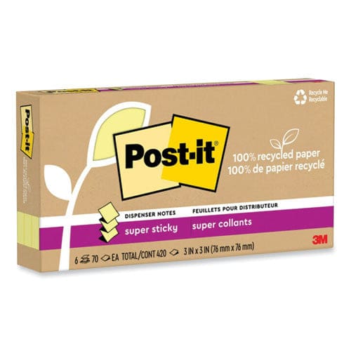100% Recycled Paper Super Sticky Notes 3 X 3 Canary Yellow 70 Sheets/pad 6 Pads/pack - School Supplies - Post-it® Notes Super Sticky