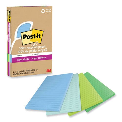 100% Recycled Paper Super Sticky Notes Ruled 4 X 6 Oasis 45 Sheets/pad 4 Pads/pack - School Supplies - Post-it® Notes Super Sticky
