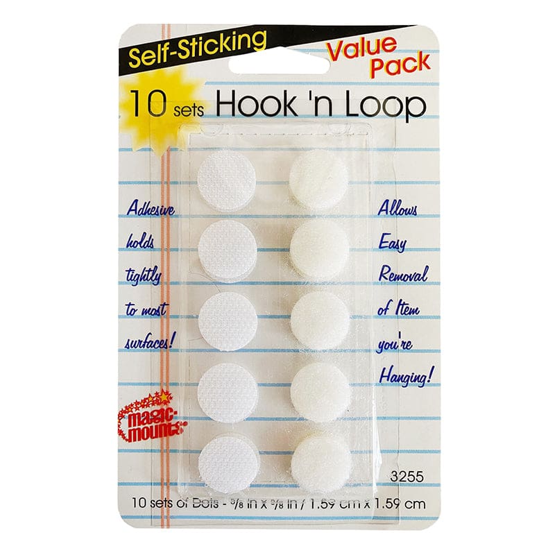 10Ct White Hook And Loop Dots (Pack of 12) - Fasteners - Miller Studio