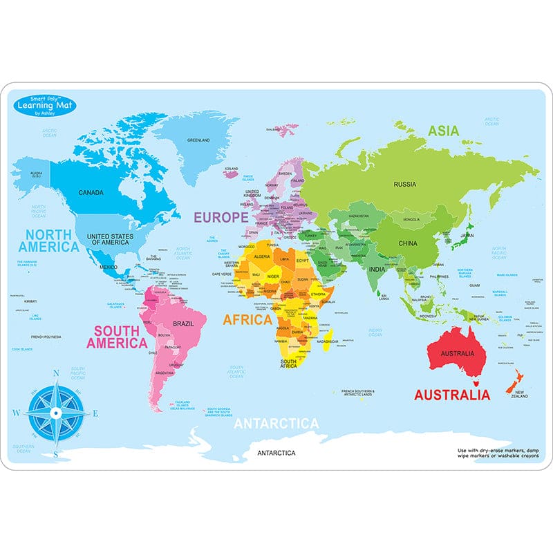 10Pk World Map Learn Mat 2 Sided Write On Wipe Off - Maps & Map Skills - Ashley Productions
