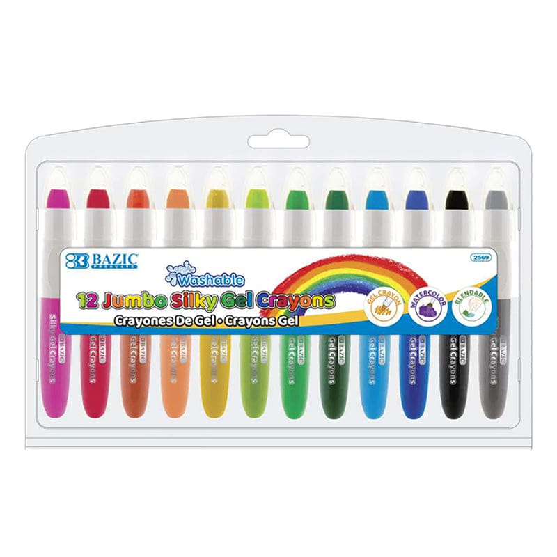 12 Color Jumbo Silky Gel Crayons (Pack of 8) - Crayons - Bazic Products