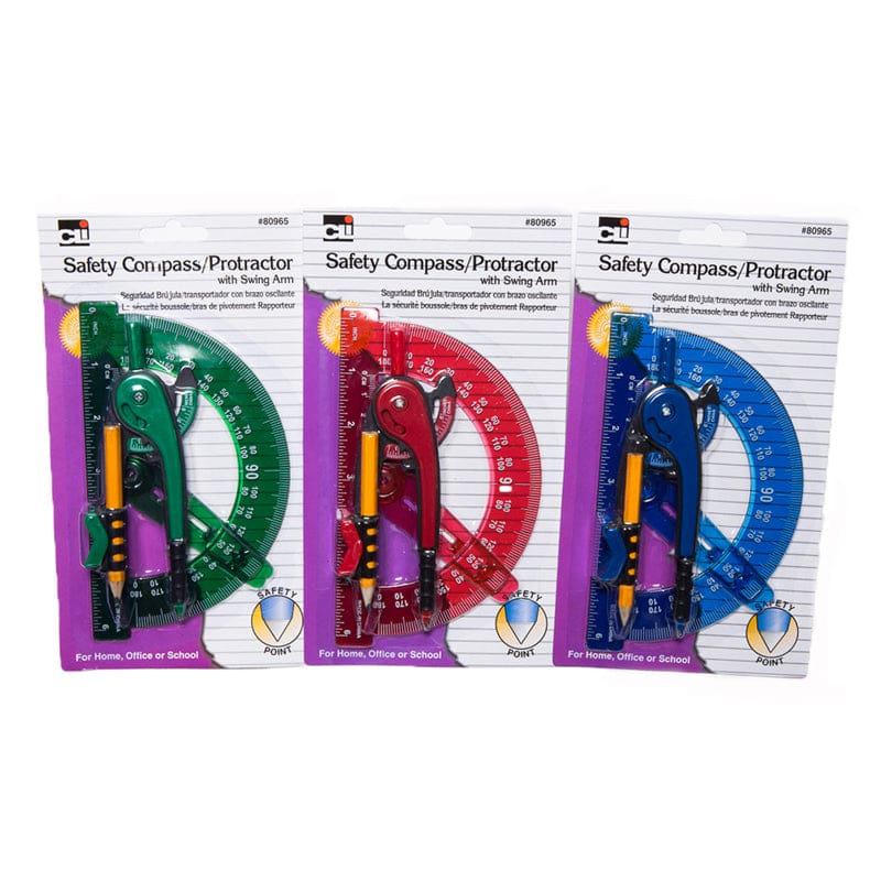 12 Compass 6In Swing Arm Protractor Assorted Colors - Drawing Instruments - Charles Leonard