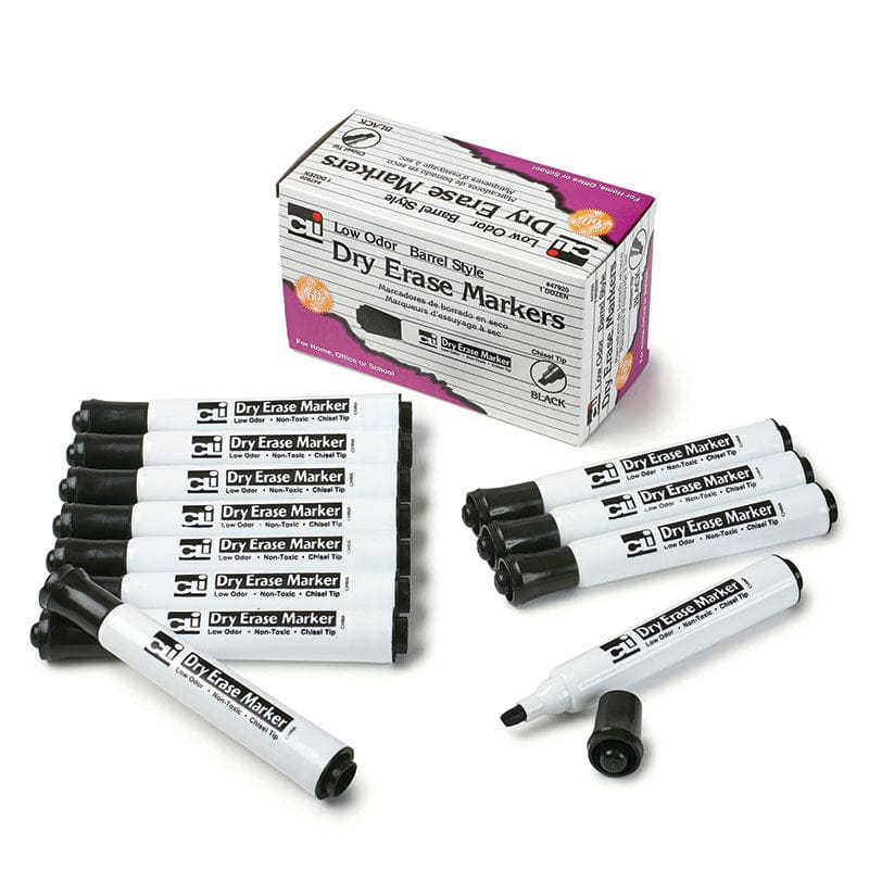 12Ct Black Chisel Tip Dry Erase Markers Barrel Style (Pack of 6) - Markers - Charles Leonard