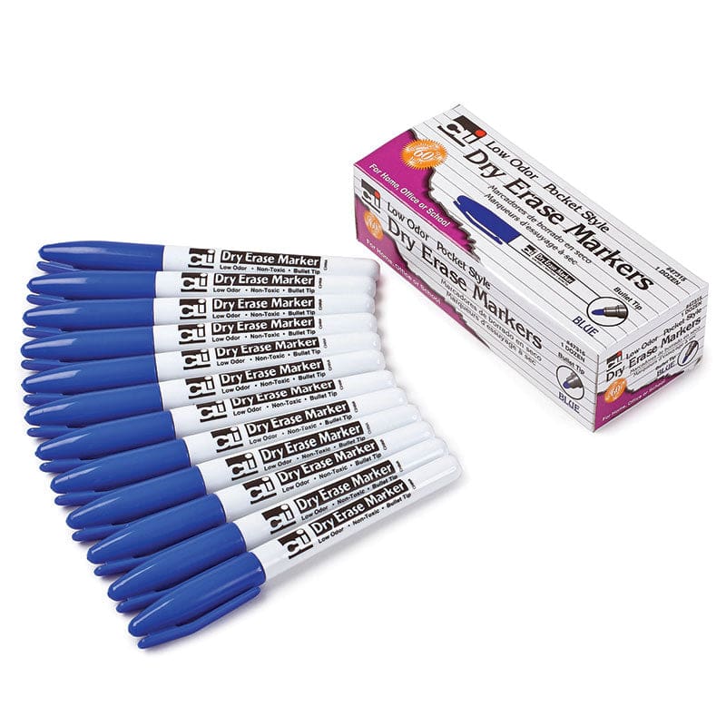 12Ct Blue Bullet Tip Dry Erase Markers Pocket Style (Pack of 8) - Markers - Charles Leonard