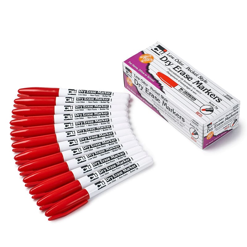 12Ct Red Bullet Tip Dry Erase Markers Pocket Style (Pack of 8) - Markers - Charles Leonard