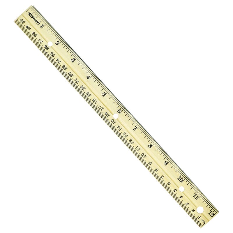 12In 4-Hole Wood Ruler with Metal Edge (Pack of 12) - Rulers - Acme United Corporation