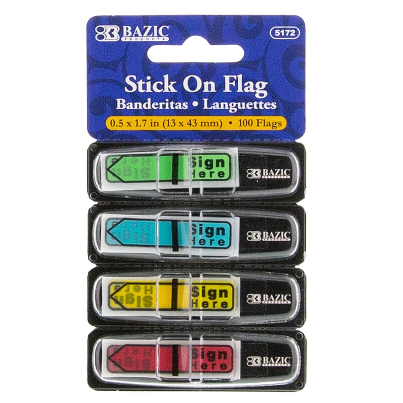1/2In Sign Here Flags 100Ct Stick On Flags (Pack of 12) - Post It & Self-Stick Notes - Bazic Products