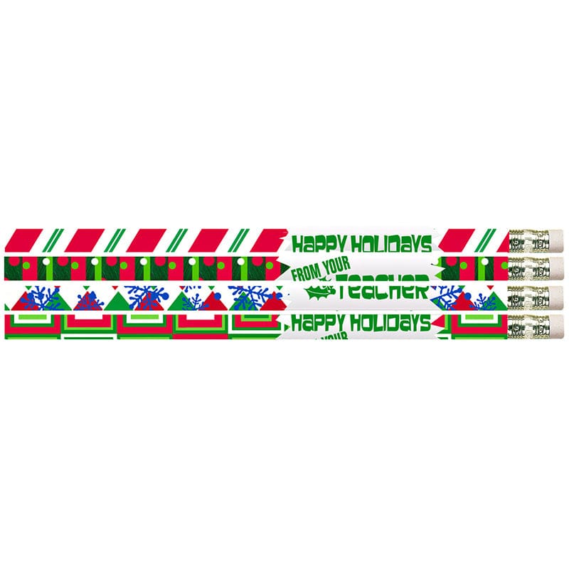 12Pk Happy Holidays From Your Teacher Pencils (Pack of 12) - Pencils & Accessories - Musgrave Pencil Co Inc