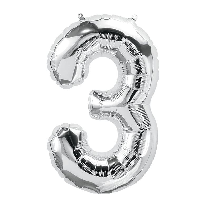 16In Foil Balloon Silver Number 3 (Pack of 12) - Accessories - Pioneer Balloon Company