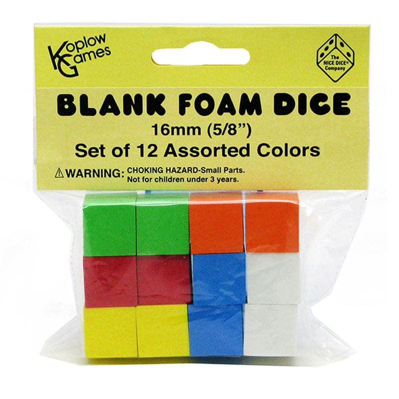 16Mm Foam Dice 12Pk Assorted Color Blank (Pack of 12) - Dice - Koplow Games Inc.