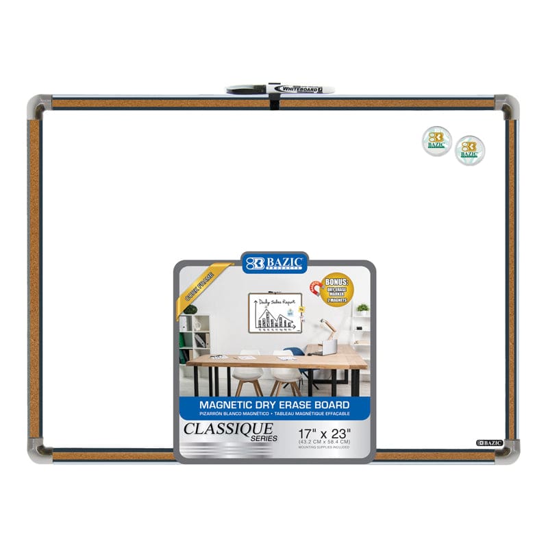 17X23In Cork Framed Magnt Dry Erase with Marker & 2 Magnets (Pack of 2) - Dry Erase Boards - Bazic Products