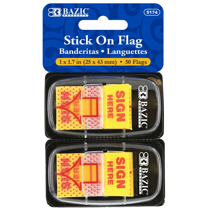 1In Yellow Sign Here Flags 50Ct Stick On Flags (Pack of 12) - Post It & Self-Stick Notes - Bazic Products