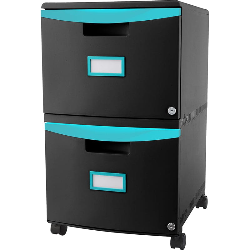 2 Drawer Blk/Teal Mobil File Cabint With Lock - Storage - Storex Industries