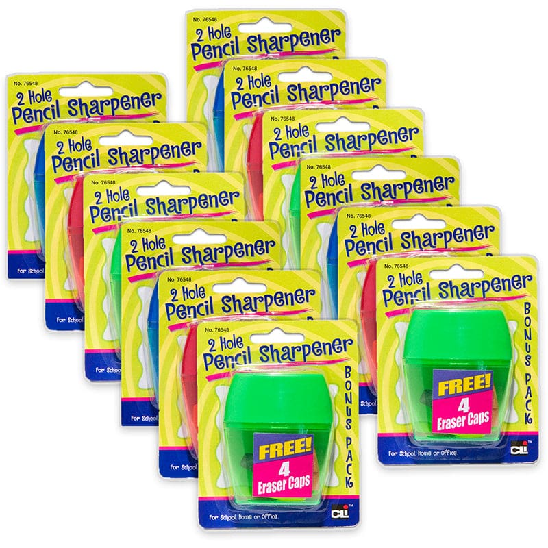 2 Hole Pencil Sharpnr 12 Set Assorted Colors With 4 Erasers (Pack of 3) - Pencils & Accessories - Charles Leonard