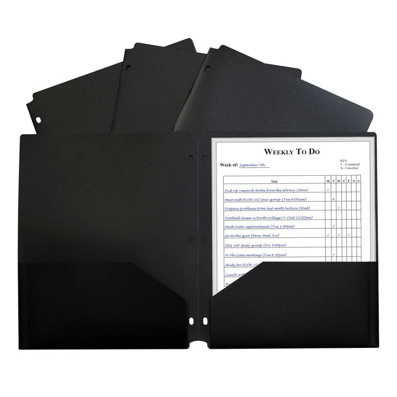 2 Pocket Poly Portfolio Black with 3 Hole Punch (Pack of 12) - Folders - C-Line Products Inc