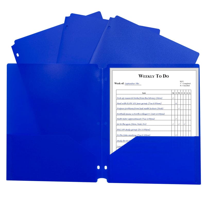 2 Pocket Poly Portfolio Blue with 3 Hole Punch (Pack of 12) - Folders - C-Line Products Inc