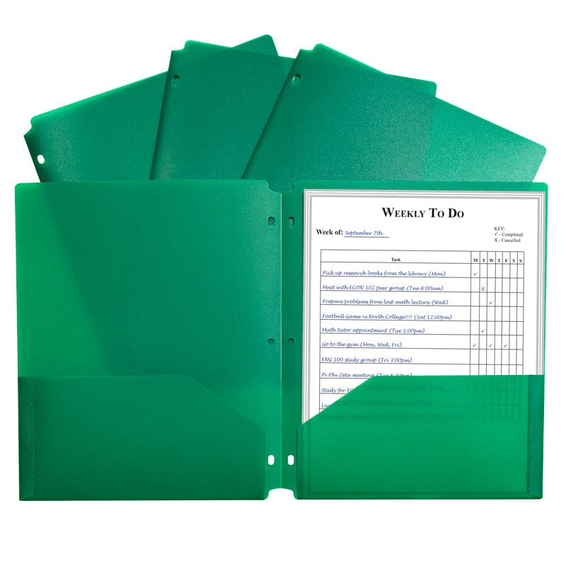 2 Pocket Poly Portfolio Green with 3 Hole Punch (Pack of 12) - Folders - C-Line Products Inc