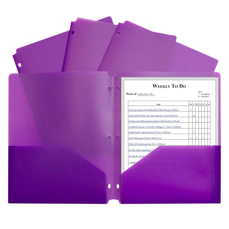 2 Pocket Poly Portfolio Purple with 3 Hole Punch (Pack of 12) - Folders - C-Line Products Inc