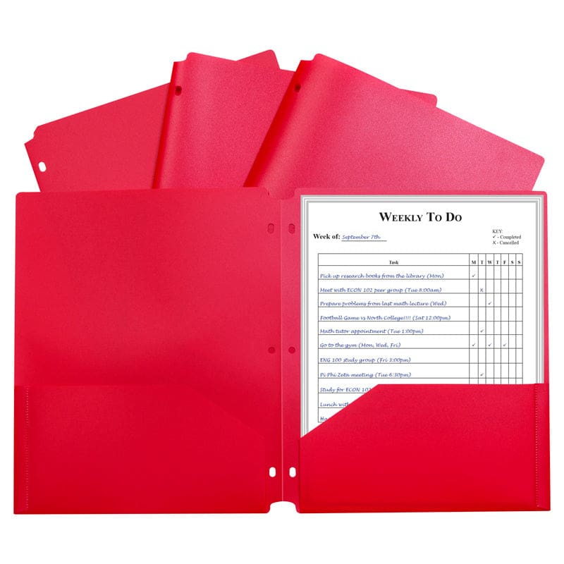 2 Pocket Poly Portfolio Red with 3 Hole Punch (Pack of 12) - Folders - C-Line Products Inc