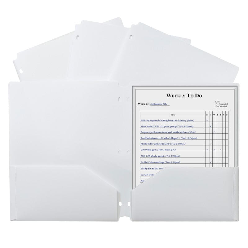 2 Pocket Poly Portfolio White with 3 Hole Punch (Pack of 12) - Folders - C-Line Products Inc