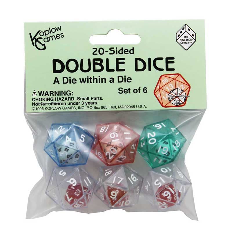 20 Sided Double Dice (Pack of 6) - Dice - Koplow Games Inc.
