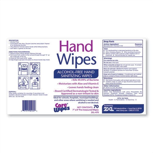 2XL Alcohol Free Hand Sanitizing Wipes 8 X 7 White 70/canister 6 Canisters/carton - School Supplies - 2XL