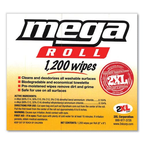 2XL Gym Wipes Mega Roll Refill 8 X 8 White 1,200/roll 2 Rolls/carton - Janitorial & Sanitation - 2XL